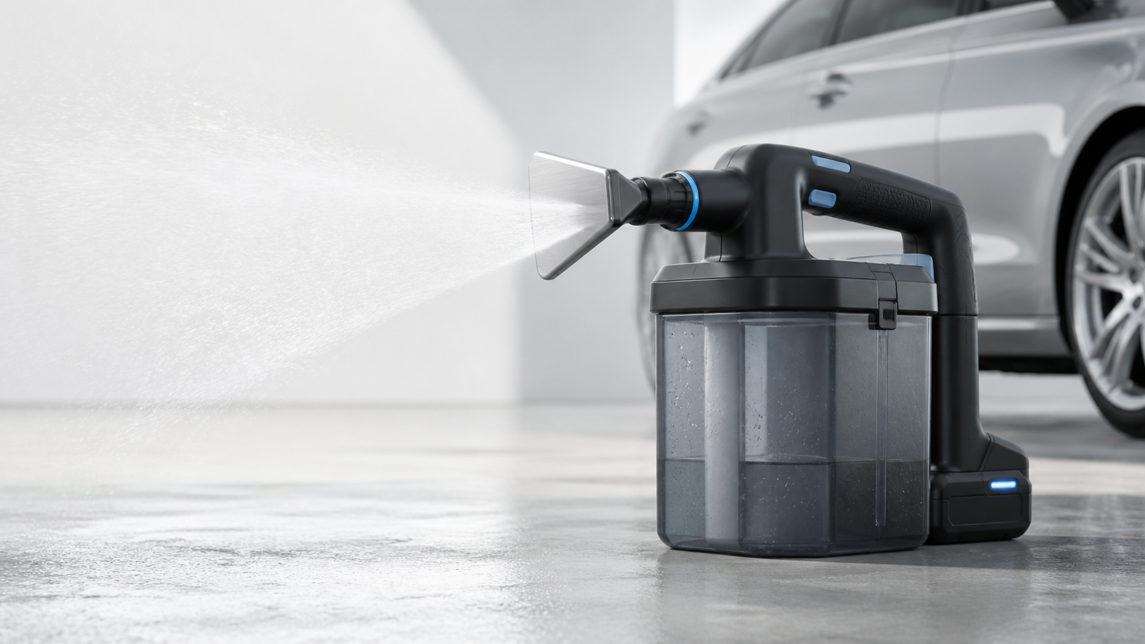 VF-W18 cordless car washer with water tank and fan spray nozzle